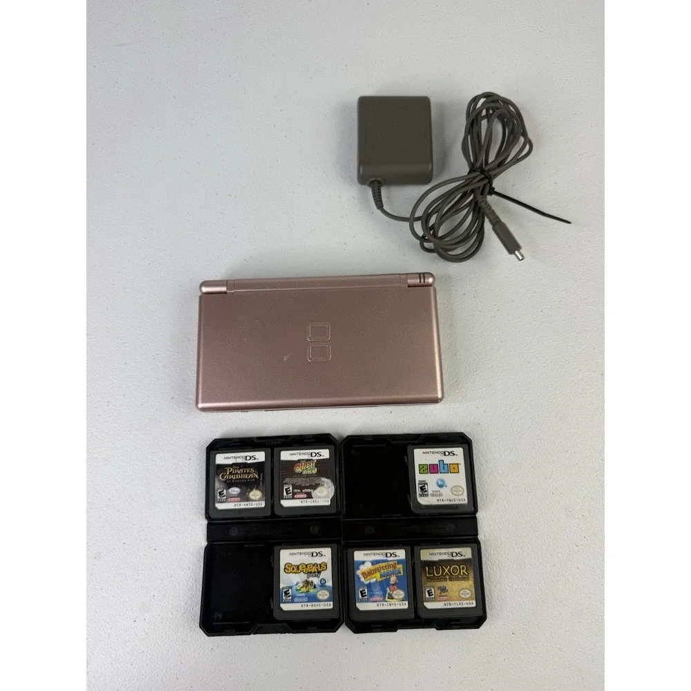 Nintendo DS Lite Metallic Rose Bundle - Games + Charger